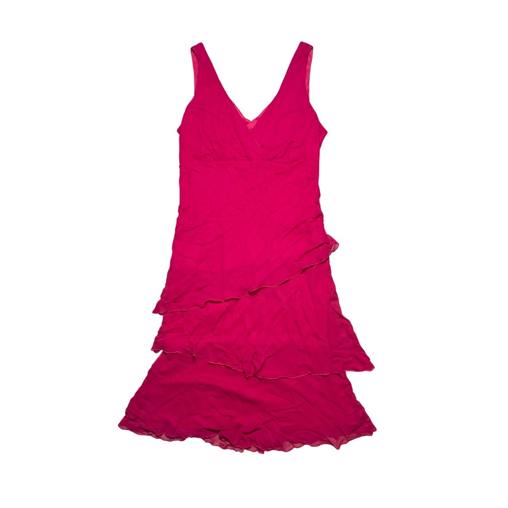 Jonathan Martin Studio Magenta Pink 100% Silk Ruffle Tiered Midi Dress